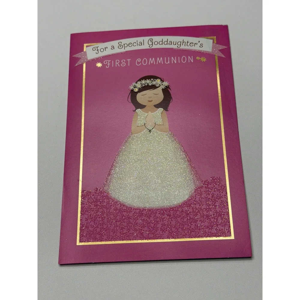 DaySpring Goddaughter First‎ Communion Greeting Card Pink Glitter Girly Joyfully